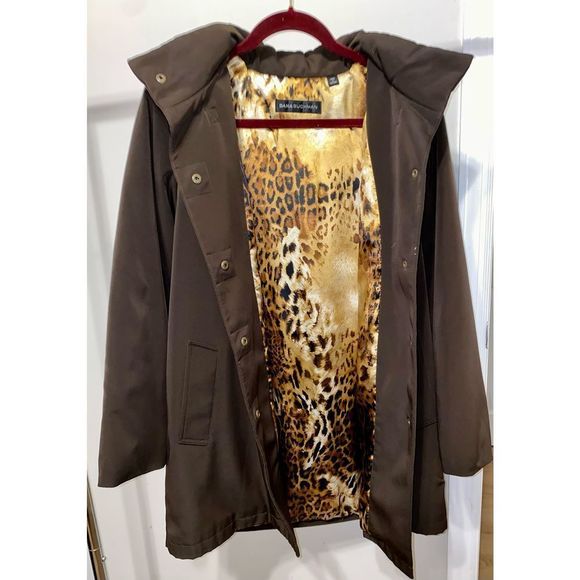 Dana Buchman Small Choco Brown Leopard Print Lined Insulated Microfiber Coat EUC - Picture 6 of 10